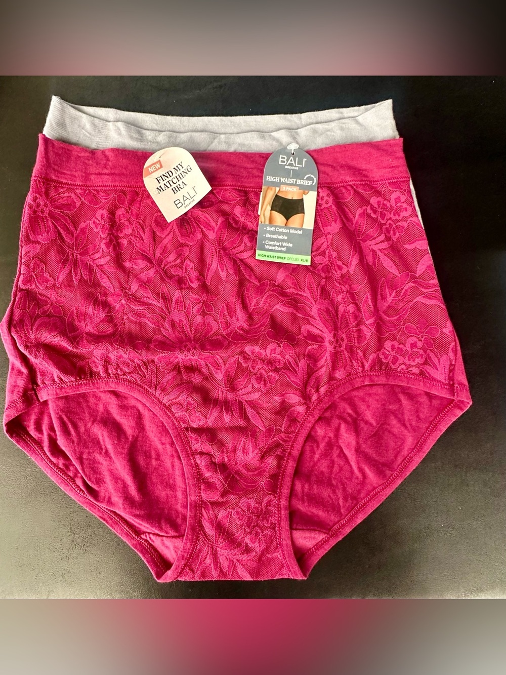 Bali Lace High Waist Brief - Fuchsia/Grey (2 pack)